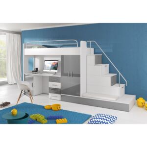 Dětská patrová postel RAJ 5, 80x200, univerzální orientace, bílá/šedá lesk