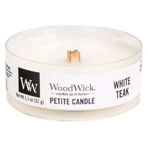 WoodWick - vonná svíčka Petite, White Teak (Bílý teak) 31g (Svěží větve balzámové jedle v kombinaci se santálovým dřevem, dubem, mechovým stromem a cedrovým dřevem.)