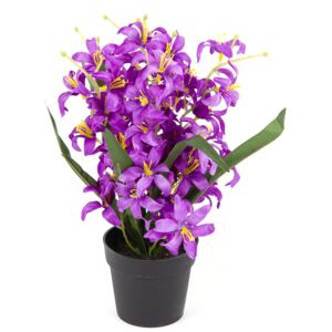 Umělá květina Lilie drobnokvětá v květináči fialová, 30 cm