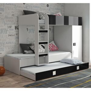 Dvoupatrová postel s přistýlkou TOLEDO 2 - bílá/černá-lesk