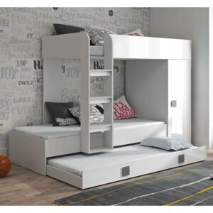 Dvoupatrová postel s přistýlkou TOLEDO 2 - bílá/bílá-lesk-šedé úchyty