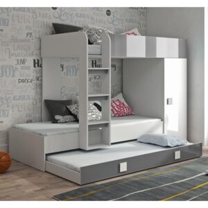 Dvoupatrová postel s přistýlkou TOLEDO 2 - bílá/šedá-lesk