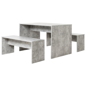 Jídelní stůl s 2 lavicemi v dekoru pohledový beton DO212