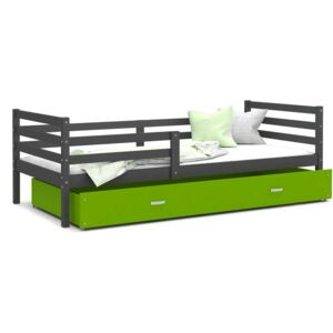 Dětská postel JACEK P color s vysokou zábranou, 190x80, šedá/zelená