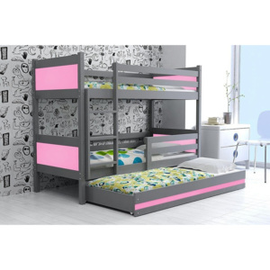 Patrová postel BALI 3 + matrace + rošt ZDARMA, 190 x 80, grafit, růžový
