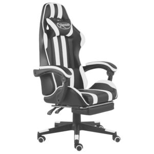 Herní židle s podnožkou černobílá umělá kůže