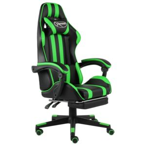 Herní židle s podnožkou černo-zelená umělá kůže