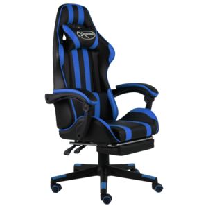 Herní židle s podnožkou černo-modrá umělá kůže
