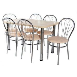 Jídelní set se zajímavou opěrkou 6 židlí + stůl obdélník 70 x 120 cm vanilka - 18D