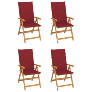 Zahradní židle 4 ks s vínově červenými poduškami masivní teak