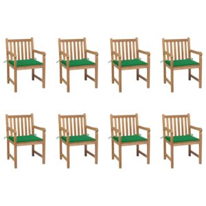 Zahradní židle 8 ks zelené podušky masivní teak