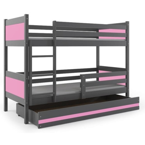 Patrová postel BALI + ÚP + matrace + rošt ZDARMA, 190 x 80, grafit, růžový