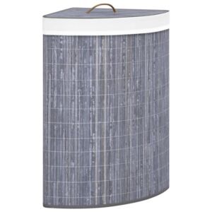 Rohový bambusový koš na prádlo šedý 60 l