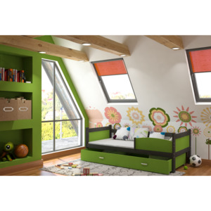 Dětská postel SWING P color + matrace + rošt ZDARMA, 184x80, šedá/zelená