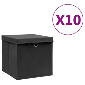Úložné boxy s víky 10 ks 28 x 28 x 28 cm černé