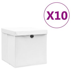 Úložné boxy s víky 10 ks 28 x 28 x 28 cm bílé
