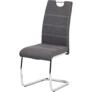 Jídelní židle, potah šedá látka, bílé prošití, kovová chromovaná pohupová podnož HC-482 GREY2 Art