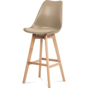 Barová židle, cappuccino plast+ekokůže, nohy masiv buk CTB-801 CAP Art