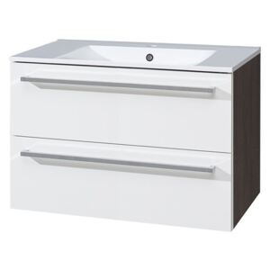 MEREO - Koupelnová skříňka s keramickým umyvadlem 80 cm, bílá/schoko (CN681)