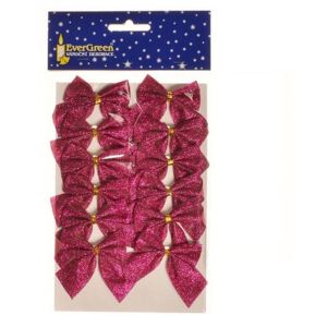 Vánoční ozdoba Mašle glitter 12 ks, růžová, 5,5 cm