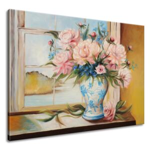 Gario Ručně malovaný obraz Barevné květiny ve váze Rozměry (š x v): 115 x 85 cm