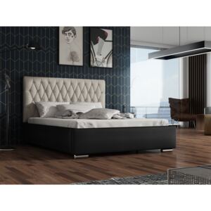 Čalouněná postel TOKIO 140x200 cm, krémová látka/černá ekokůže