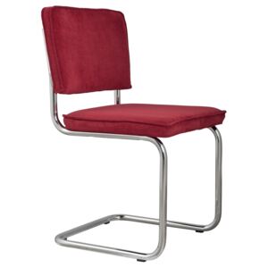 Červená čalouněná židle ZUIVER RIDGE RIB s lesklým rámem