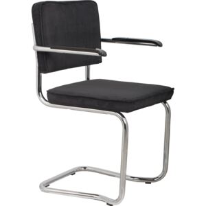 Černá čalouněná židle ZUIVER RIDGE KINK RIB s područkami