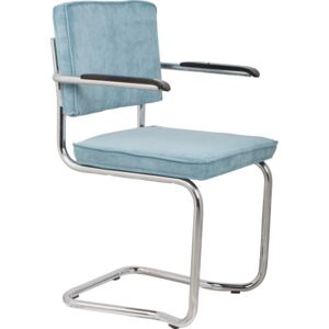 Modrá čalouněná židle ZUIVER RIDGE KINK RIB s područkami