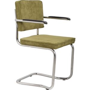 Zelená čalouněná židle ZUIVER RIDGE KINK RIB s područkami