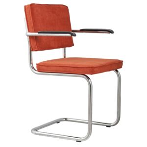 Oranžová čalouněná židle ZUIVER RIDGE RIB s područkami