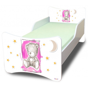 NELLYS Dětská postel se zábranou Sweet Teddy - růžový, 180x90 cm