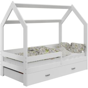 Dětská postel Domek 80x160 cm D3, rošt ZDARMA - bílá (Barva zábrany: Bílá, Barva úložného prostoru: Bílá, Volba matrace: Bez matrace)
