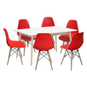 IDEA Nábytek Jídelní stůl NATURE + 6 židlí UNO červené
