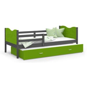 Dětská postel s přistýlkou MAX W - 190x80 cm - zeleno-šedá - vláček