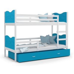 Dětská patrová postel se šuplíkem MAX R - 190x80 cm - modro-bílá - vláček
