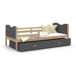 Dětská postel se šuplíkem MAX S - 160x80 cm - šedá/borovice - vláček