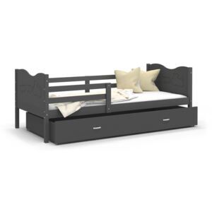 Dětská postel se šuplíkem MAX S - 200x90 cm - šedá - vláček