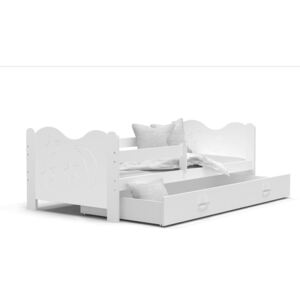 Dětská postel se šuplíkem MIKOLÁŠ - 160x80 cm - bílá - měsíc a hvězdičky