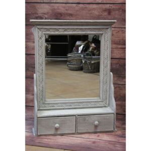 Dřevěné zrcadlo se šuplíkem - šedé (46x63,5x12 cm) venkovský stylu