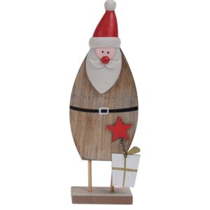 Dřevěná vánoční dekorace Santa s dárkem, hnědá