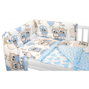 Baby Nellys 3-dílná sada mantinel s povlečením 135x100, Cute Owls - modrá