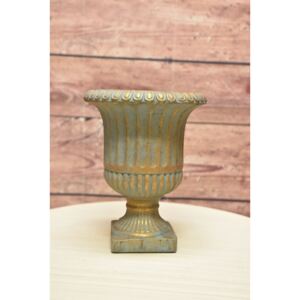 Betonová váza na podstavci - zlato-tyrkysová (v. 24cm, p. 9cm) moderní stylu