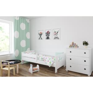 BabyBeds Dětská postel LEON kolečka Velikost postele: 160x80 cm, Barevné provedení: Bílá, Úložný prostor: Ne, bez úložného prostoru