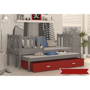 Dětská postel KUBA P2 color + matrace + rošt ZDARMA, 184x80, šedá/červená