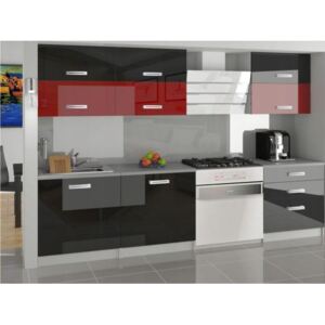 Moderní kuchyňská sestava Infinity Primera v kombinaci černé a červené barvě