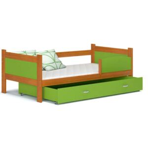 Dřevěná dětská postel se zábranou TWIST P 180x80 OLŠE - ZELENÁ