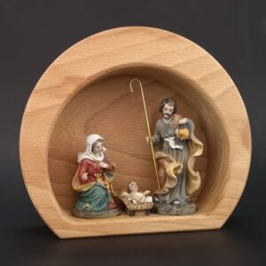 AMADEA Dřevěný betlém ve tvaru polokoule s keramickými figurkami, masivní dřevo, 15x13x4,5