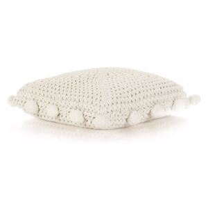 Čtvercový pletený bavlněný polštář na podlahu - bílý | 50x50 cm