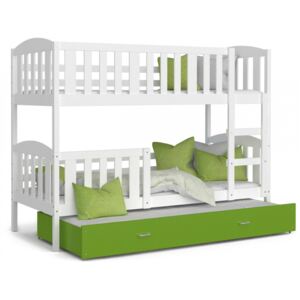 Patrová postel JAKUB pro 3 osoby s přistýlkou (Bílá), Zelená